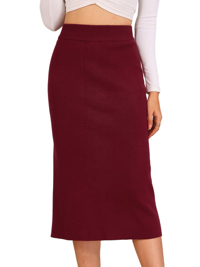 High Waist Slit Sweater Pencil Knit Midi Bodycon Skirt