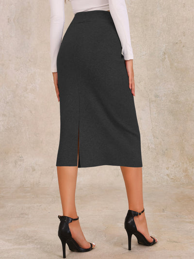 High Waist Slit Sweater Pencil Knit Midi Bodycon Skirt