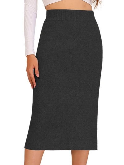 High Waist Slit Sweater Pencil Knit Midi Bodycon Skirt