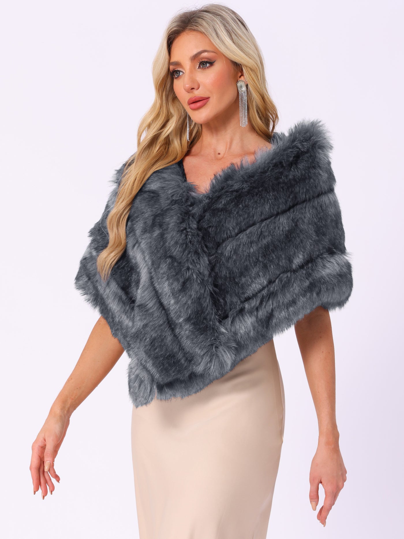 Allegra K Shawl Faux Fur Elegant Wedding Party Cape Shoulder