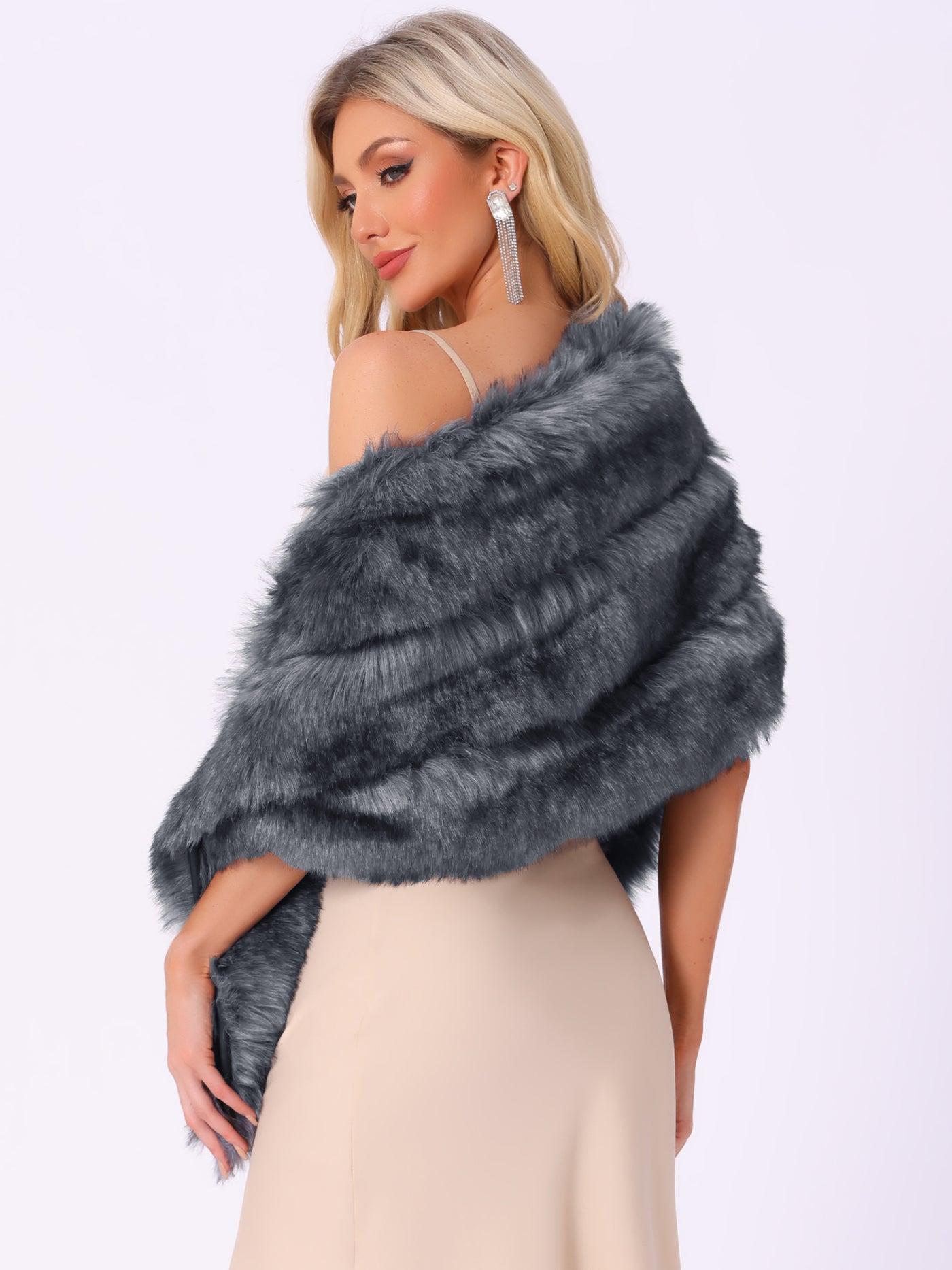 Allegra K Shawl Faux Fur Elegant Wedding Party Cape Shoulder