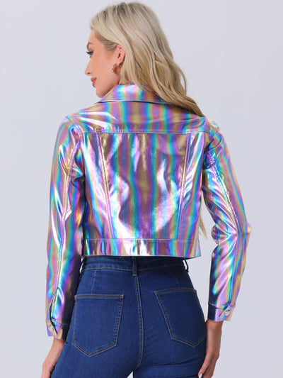 Metallic Biker Holographic Button Down Shiny Jacket