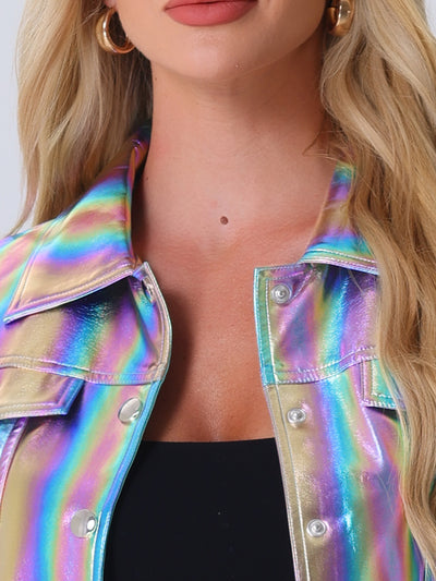 Metallic Biker Holographic Button Down Shiny Jacket