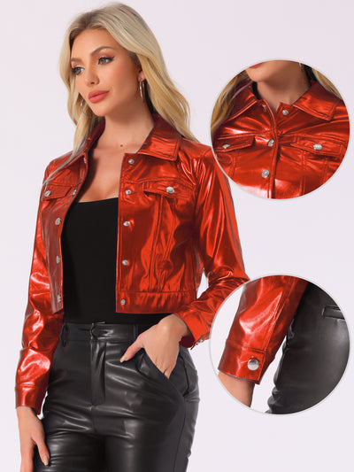 Metallic Biker Holographic Button Down Shiny Jacket