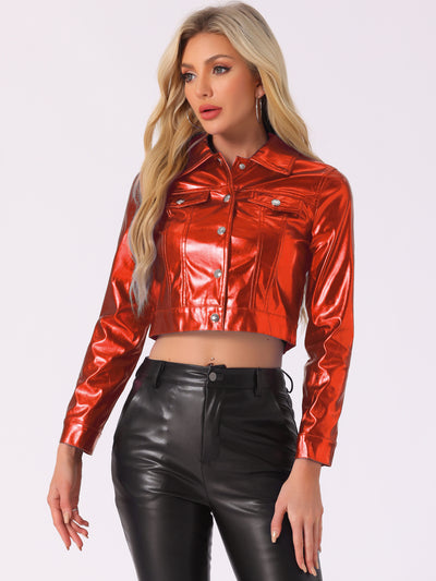 Metallic Biker Holographic Button Down Shiny Jacket