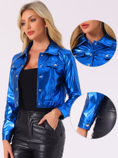 Metallic Biker Holographic Button Down Shiny Jacket