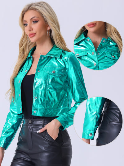 Metallic Biker Holographic Button Down Shiny Jacket