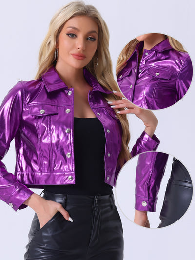 Metallic Biker Holographic Button Down Shiny Jacket