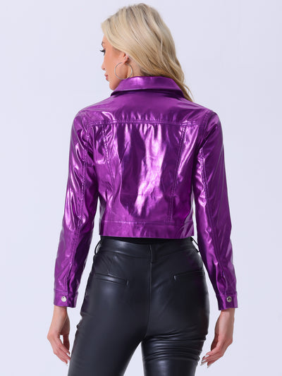 Metallic Biker Holographic Button Down Shiny Jacket