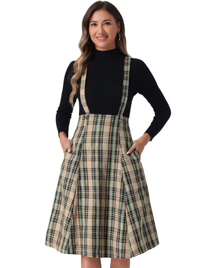 Plaid Overall Tartan Pinafore Suspender Midi Skirt