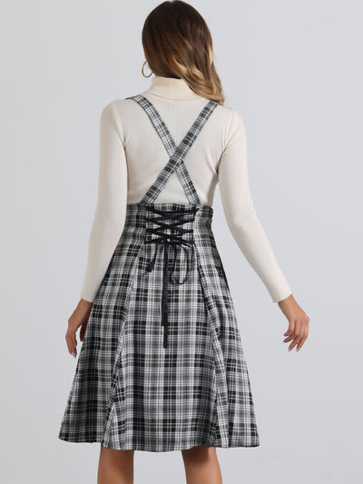 Plaid Overall Tartan Pinafore Suspender Midi Skirt