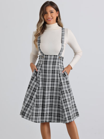 Plaid Overall Tartan Pinafore Suspender Midi Skirt