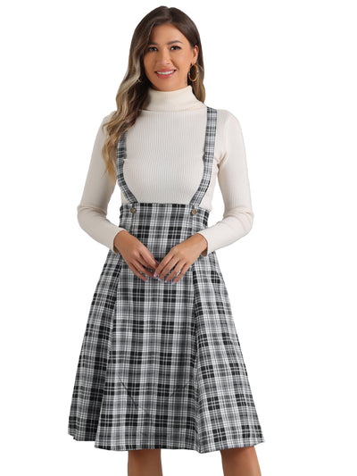 Plaid Overall Tartan Pinafore Suspender Midi Skirt