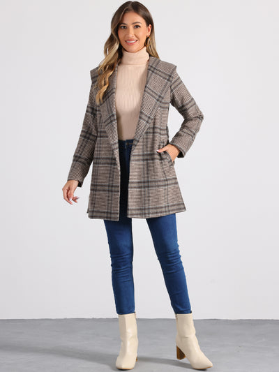 Shawl Collar Check Belted Wrap Plaid Coat with Pockets