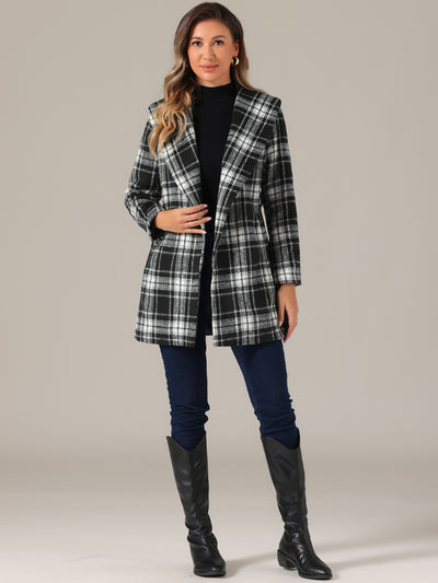 Shawl Collar Check Belted Wrap Plaid Coat with Pockets