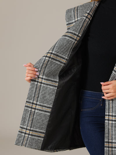 Shawl Collar Check Belted Wrap Plaid Coat with Pockets