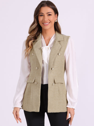 Tweed Open Front Plaid Sleeveless Cardigan Blazer Jacket Vest