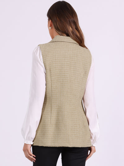 Tweed Open Front Plaid Sleeveless Cardigan Blazer Jacket Vest