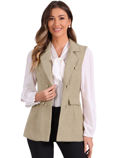 Tweed Open Front Plaid Sleeveless Cardigan Blazer Jacket Vest