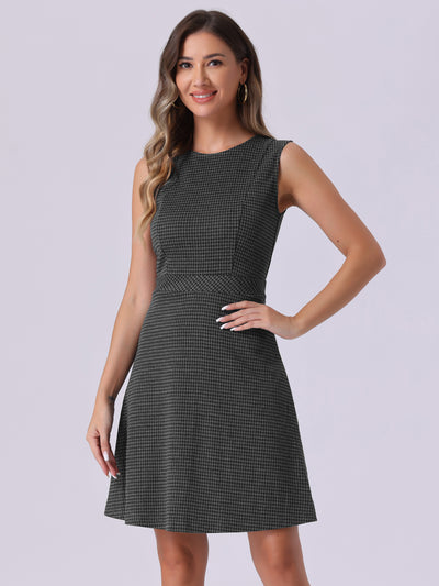 Plaid Sleeveless Fit and Flare Houndstooth Work Dress