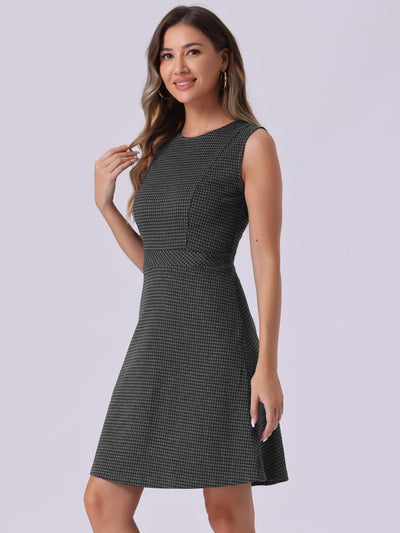 Plaid Sleeveless Fit and Flare Houndstooth Work Dress