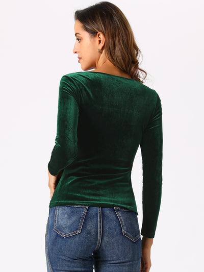 Long Sleeve Velvet Square Neck Casual T-Shirt Blouse