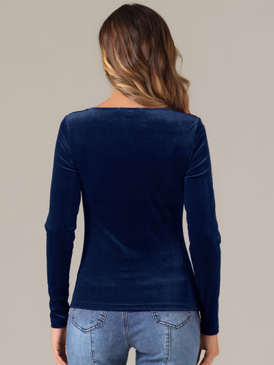 Long Sleeve Velvet Square Neck Casual T-Shirt Blouse