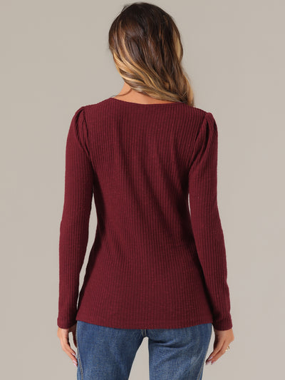 Long Sleeve Button Decor Square Neck Sweater Knit Top