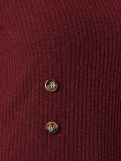 Long Sleeve Button Decor Square Neck Sweater Knit Top