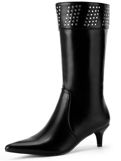 Allegra K Women's Pointed Toe Kitten Heels Knee High Boots