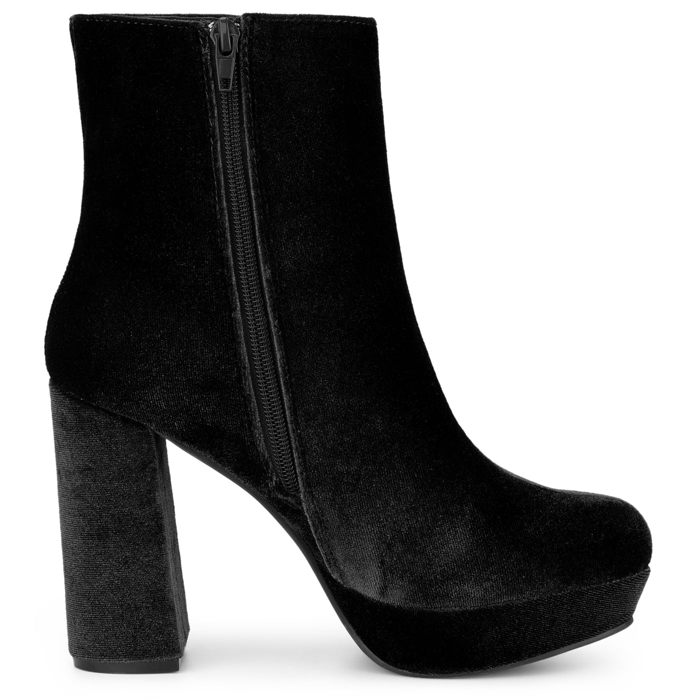 Allegra K Women's Round Toe Faux Velvet Block Heels Ankle Boots