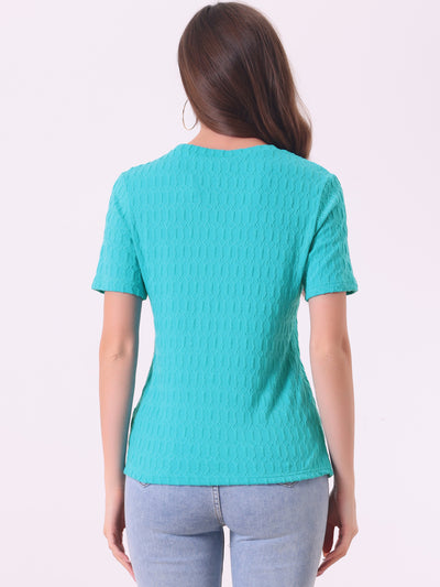 Casual Short Sleeves Round Neck Basic Textured Blouse