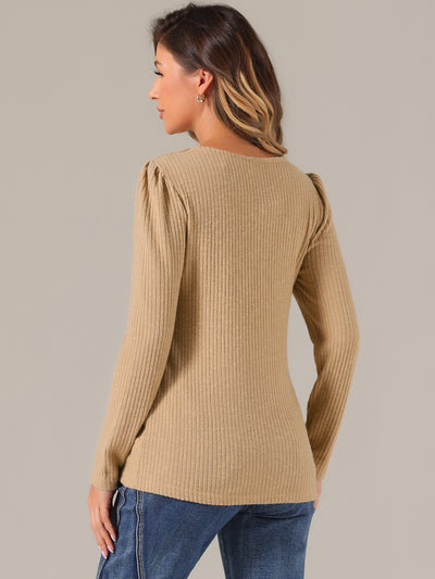 Long Sleeve Button Decor Square Neck Sweater Knit Top