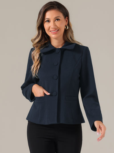 Collar Single Breasted Button Down Cropped Pea Coat