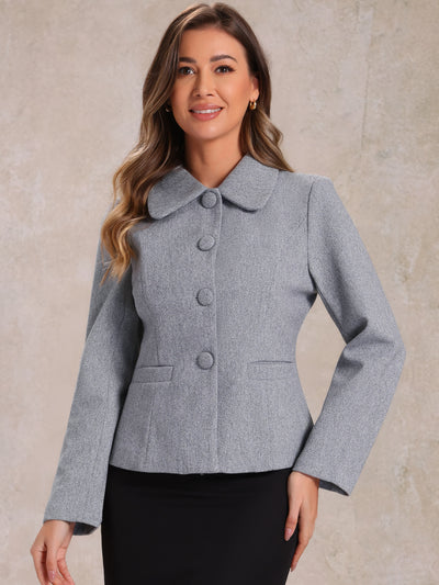 Collar Single Breasted Button Down Cropped Pea Coat