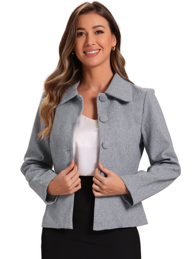 Collar Single Breasted Button Down Cropped Pea Coat