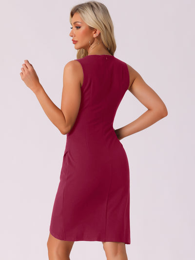 V Neck Sleeveless Ruched Hi-Lo Hem Midi Dress