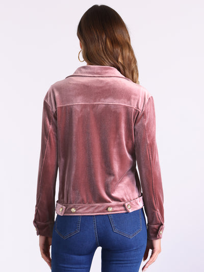 Velvet Button Up Long Sleeve Cropped Jacket