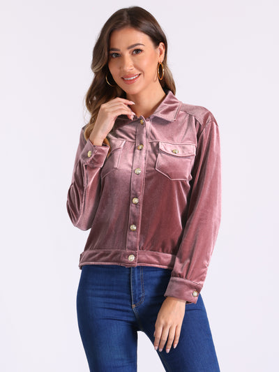 Velvet Button Up Long Sleeve Cropped Jacket