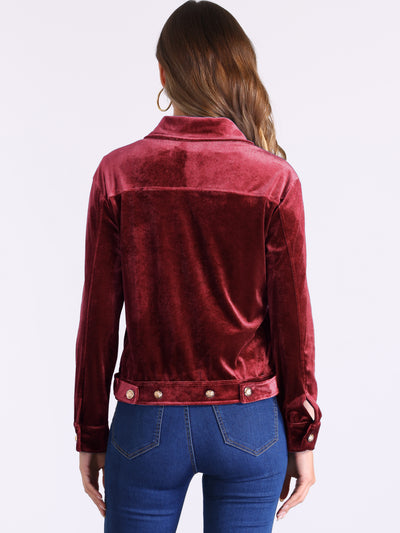 Velvet Button Up Long Sleeve Cropped Jacket