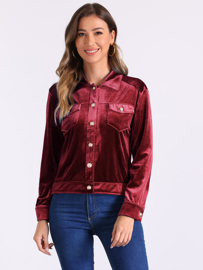 Velvet Button Up Long Sleeve Cropped Jacket