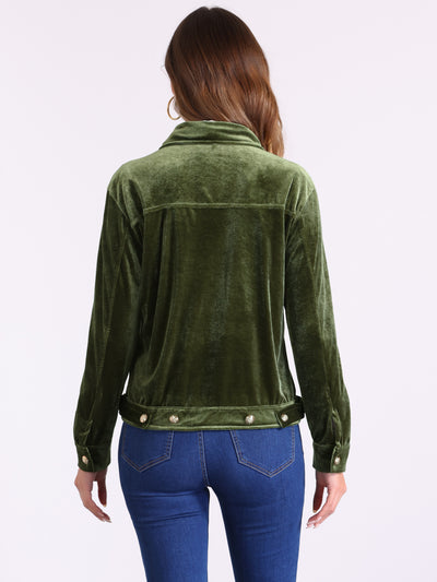 Velvet Button Up Long Sleeve Cropped Jacket