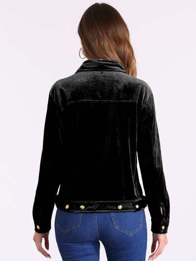 Velvet Button Up Long Sleeve Cropped Jacket