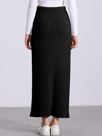 Knitted Textured Solid Color Slit Maxi Pencil Skirt