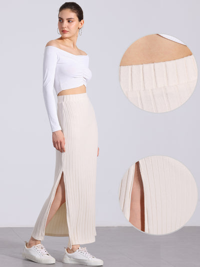 Knitted Textured Solid Color Slit Maxi Pencil Skirt