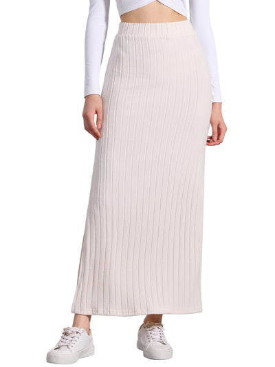 Knitted Textured Solid Color Slit Maxi Pencil Skirt