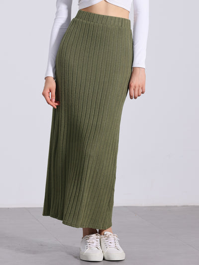 Knitted Textured Solid Color Slit Maxi Pencil Skirt