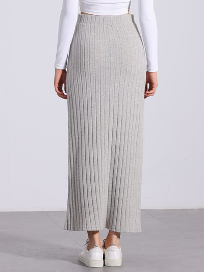 Knitted Textured Solid Color Slit Maxi Pencil Skirt