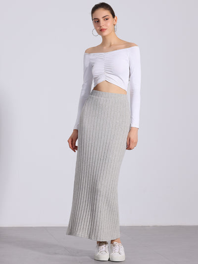 Knitted Textured Solid Color Slit Maxi Pencil Skirt