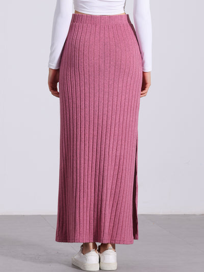 Knitted Textured Solid Color Slit Maxi Pencil Skirt